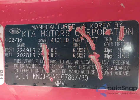 2016 Kia Soul + z USA, uszkodzony, nr VIN KNDJP3A51G7867730